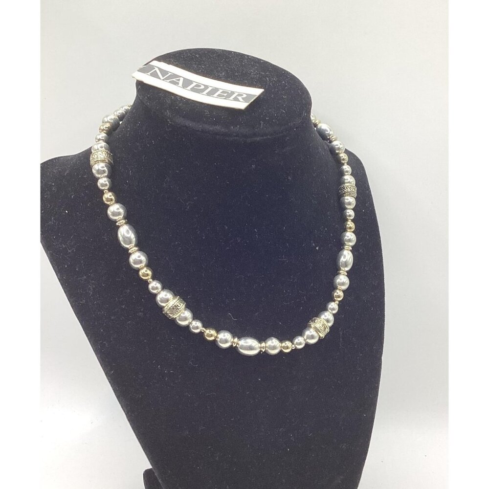 1990s Napier Silver Tone Bead Necklace NOS with Tag